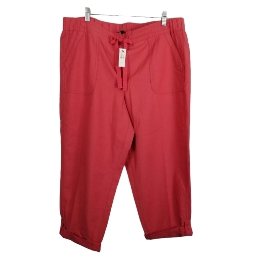 Talbots Womens Size 16P Petite Cropped Pull On Pants Coral Pockets Tie Waist NWT - Picture 2 of 12